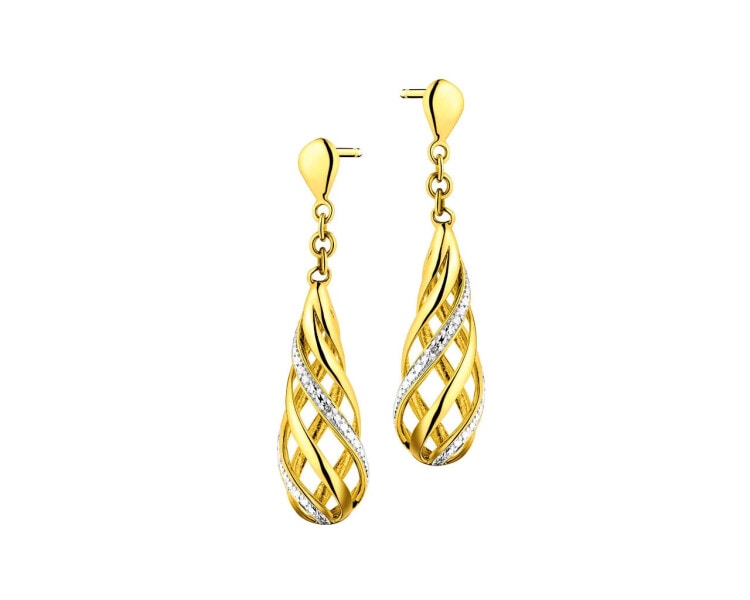 9 K Rhodium-Plated Yellow Gold Earrings with Diamonds - 0,006 ct - fineness 14 K