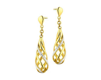 9 K Rhodium-Plated Yellow Gold Earrings with Diamonds - 0,006 ct - fineness 14 K