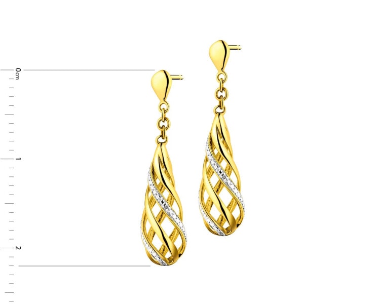 9 K Rhodium-Plated Yellow Gold Earrings with Diamonds - 0,006 ct - fineness 14 K