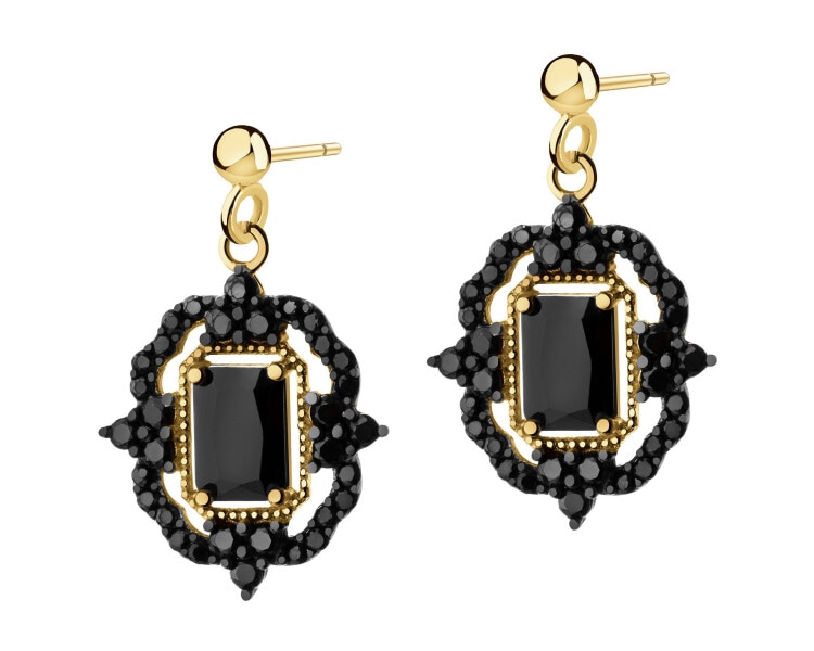 333 Yellow Gold/Black Rhodium Dangling Earring with Cubic Zirconia