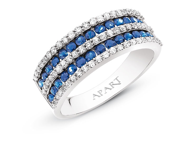 White gold ring with diamonds and sapphires - fineness 14 K