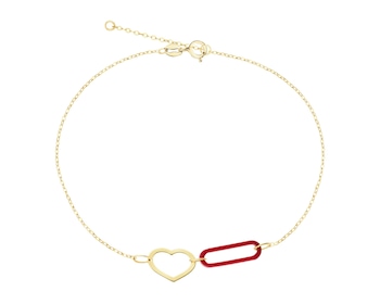 14 K Yellow Gold Bracelet with Synthetic Coral