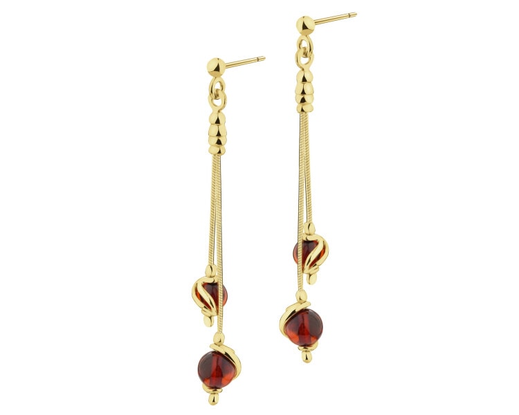 Gold-Plated Silver Dangling Earring with Amber