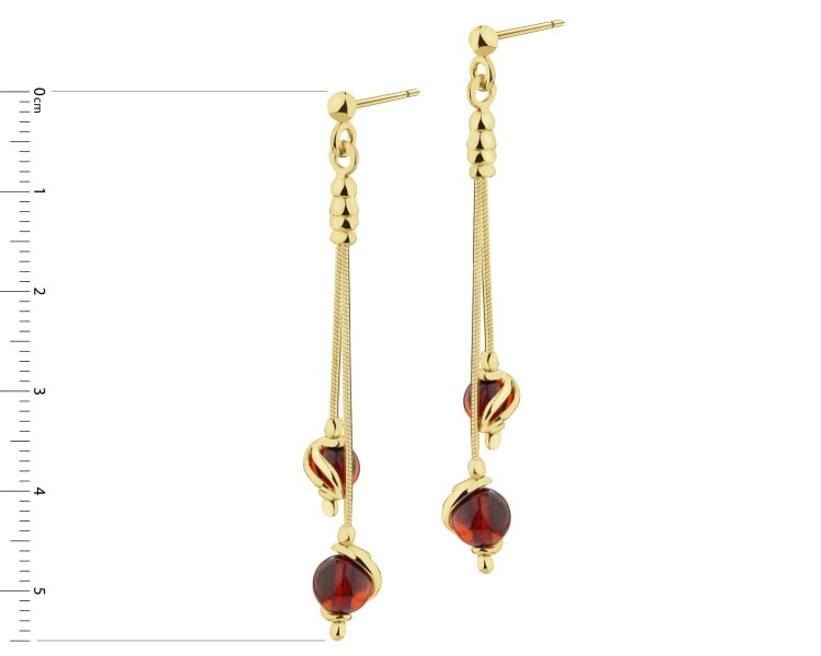 Gold-Plated Silver Dangling Earring with Amber