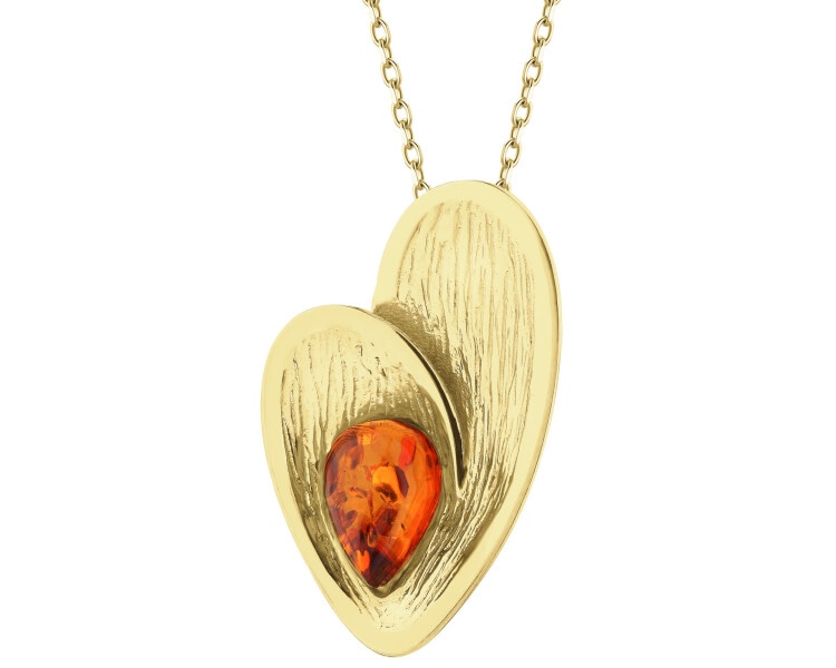 Gold-Plated Silver Pendant with Amber