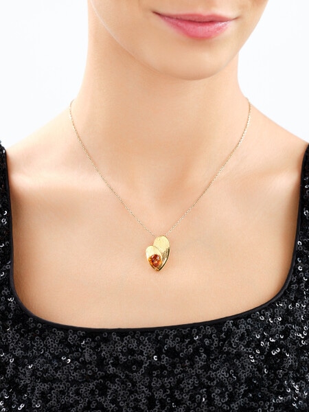 Gold-Plated Silver Pendant with Amber