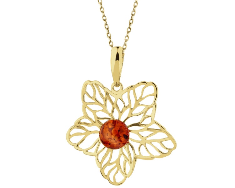 Gold-Plated Silver Pendant with Amber