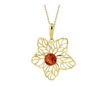 Gold-Plated Silver Pendant with Amber