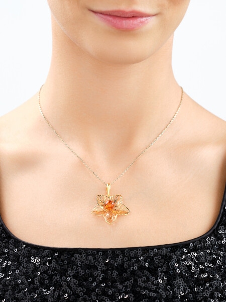 Gold-Plated Silver Pendant with Amber