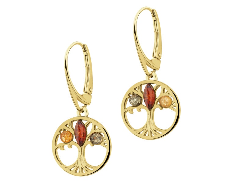 Gold-Plated Silver Dangling Earring with Amber