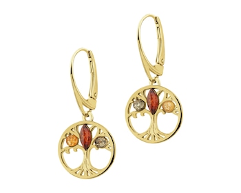 Gold-Plated Silver Dangling Earring with Amber