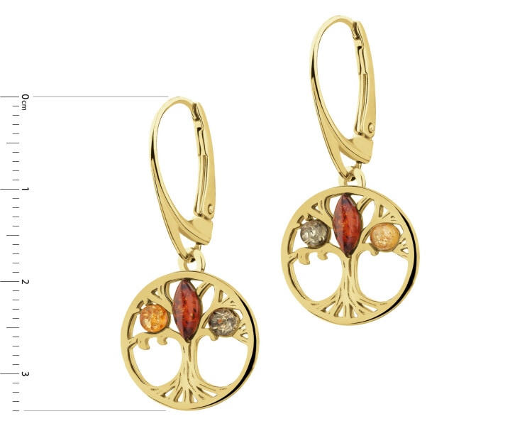 Gold-Plated Silver Dangling Earring with Amber