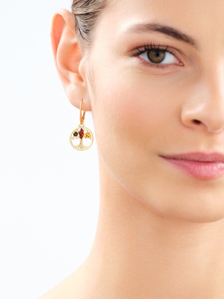 Gold-Plated Silver Dangling Earring with Amber