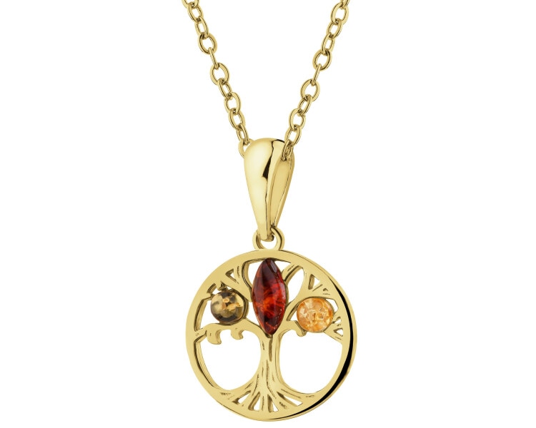 Gold-Plated Silver Pendant with Amber