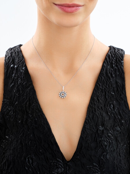 Rhodium Plated Silver Pendant with Cubic Zirconia