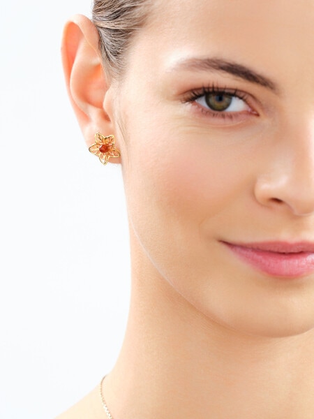 Gold-Plated Silver Earrings with Amber