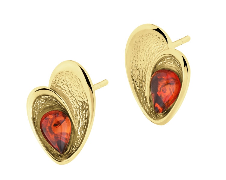 Gold-Plated Silver Earrings with Amber