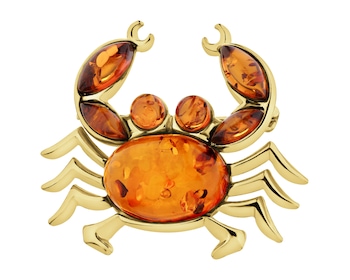 Gold-Plated Silver Brooch with Amber