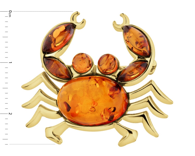 Gold-Plated Silver Brooch with Amber
