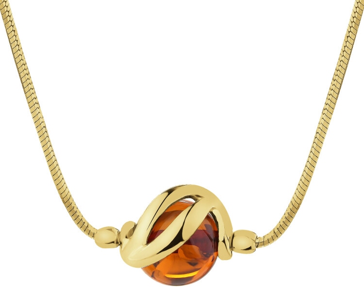 Gold-Plated Silver Necklace with Amber