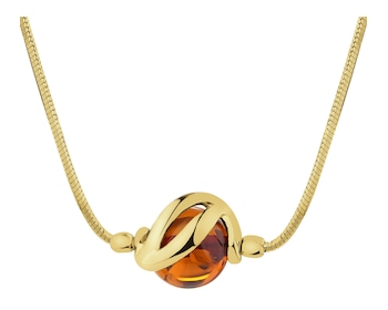 Gold-Plated Silver Necklace with Amber