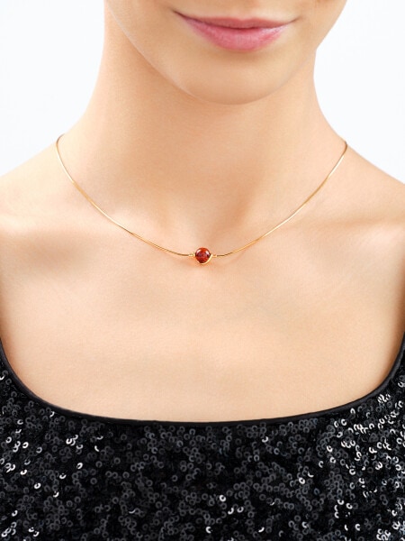 Gold-Plated Silver Necklace with Amber