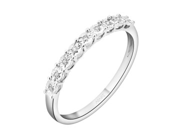 9 K Rhodium-Plated White Gold Band Ring with Diamonds - 0,03 ct - fineness 9 K