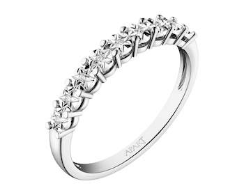 9 K Rhodium-Plated White Gold Band Ring with Diamonds - 0,03 ct - fineness 9 K