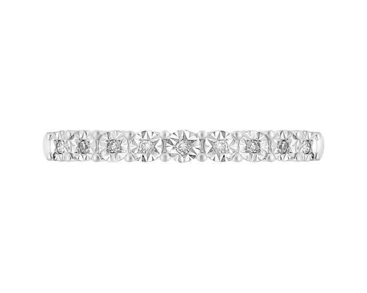 9 K Rhodium-Plated White Gold Band Ring with Diamonds - 0,03 ct - fineness 9 K