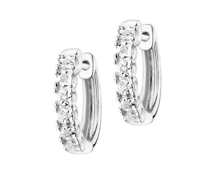 9 K Rhodium-Plated Yellow Gold Earrings with Diamonds - 0,03 ct - fineness 9 K