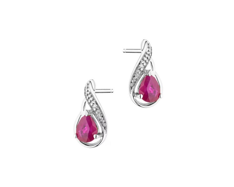 375 Rhodium-Plated White Gold Earrings with Diamonds - fineness 14 K