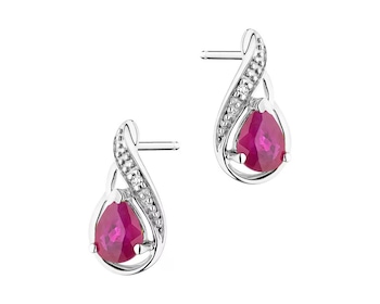 375 Rhodium-Plated White Gold Earrings with Diamonds - fineness 14 K