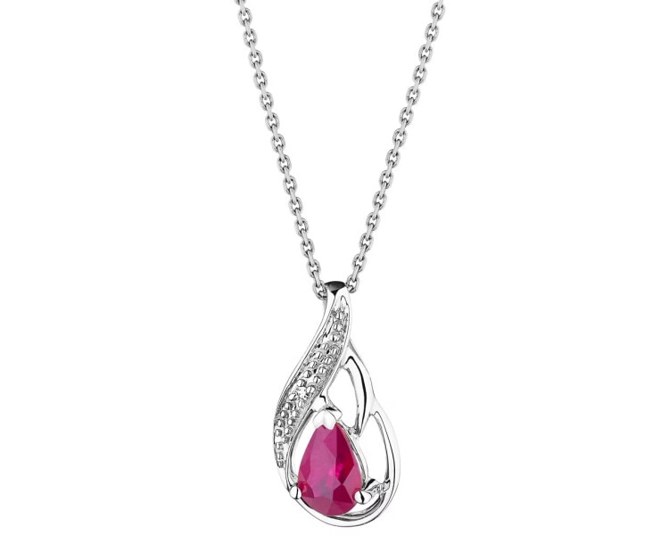 375 Rhodium-Plated White Gold Pendant with Diamond - fineness 14 K