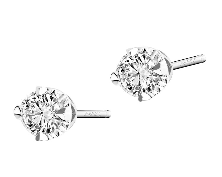 14 K Rhodium-Plated Yellow Gold Earrings with Diamonds - 0,24 ct - fineness 14 K