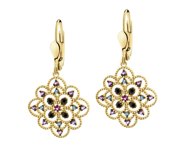 585 Yellow Gold/Black Rhodium Dangling Earring with Cubic Zirconia