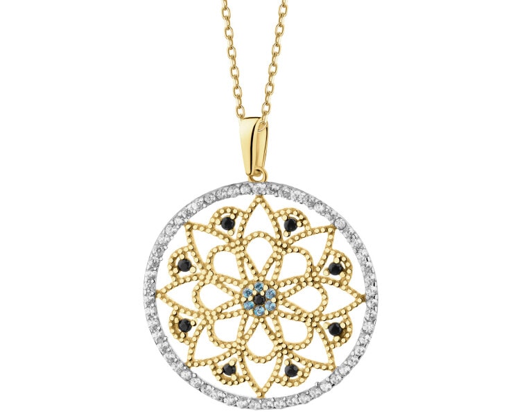 9 K Rhodium-Plated Yellow Gold Pendant with Cubic Zirconia