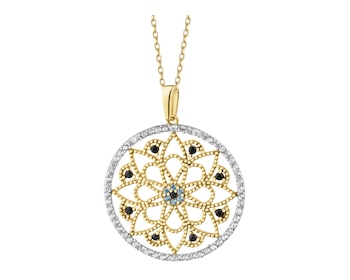 9 K Rhodium-Plated Yellow Gold Pendant with Cubic Zirconia