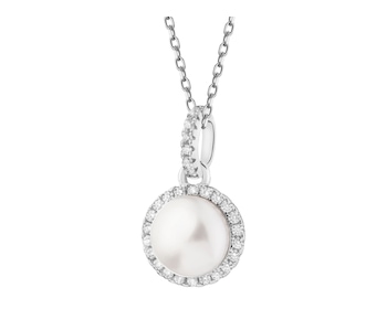 Rhodium Plated Silver Pendant with Pearl