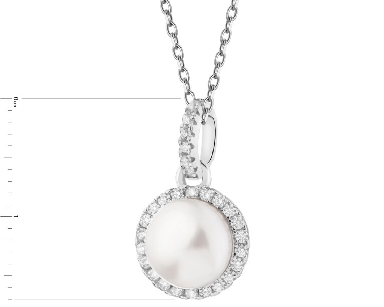 Rhodium Plated Silver Pendant with Pearl