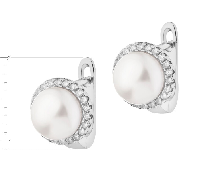 Rhodium Plated Silver Earrings with Pearl