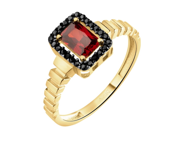 585 Yellow Gold/Black Rhodium Ring with Cubic Zirconia