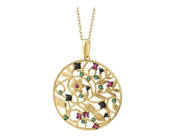 375 Yellow Gold/Black Rhodium Pendant with Cubic Zirconia