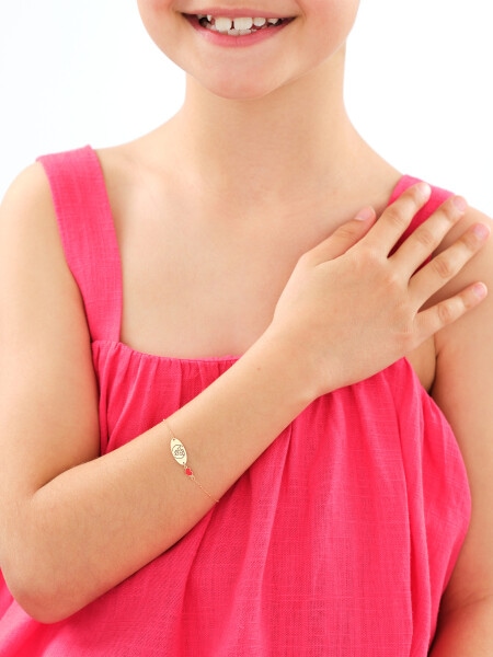 Złota bransoletka z emalią - aniołek, serce