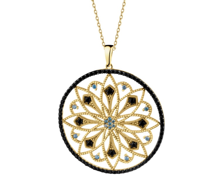 14 K Rhodium-Plated Yellow Gold Pendant with Cubic Zirconia