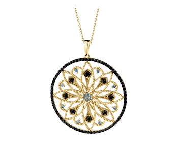 14 K Rhodium-Plated Yellow Gold Pendant with Cubic Zirconia