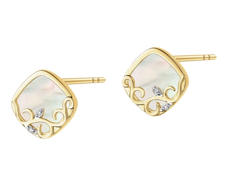 14 K Rhodium-Plated Yellow Gold Earrings  - fineness 14 K