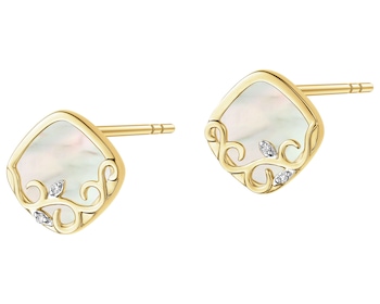 14 K Rhodium-Plated Yellow Gold Earrings  - fineness 14 K