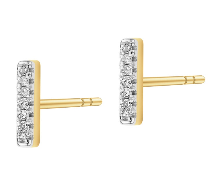 9 K Rhodium-Plated Yellow Gold Earrings with Diamonds - 0,02 ct - fineness 9 K