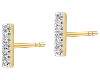 9 K Rhodium-Plated Yellow Gold Earrings with Diamonds - 0,02 ct - fineness 9 K