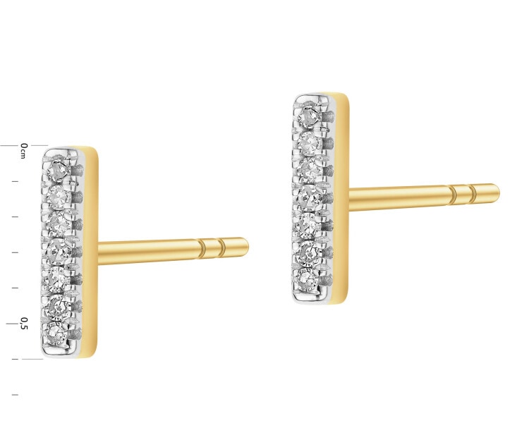 9 K Rhodium-Plated Yellow Gold Earrings with Diamonds - 0,02 ct - fineness 9 K